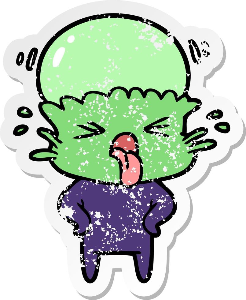 distressed sticker of a weird cartoon alien vector