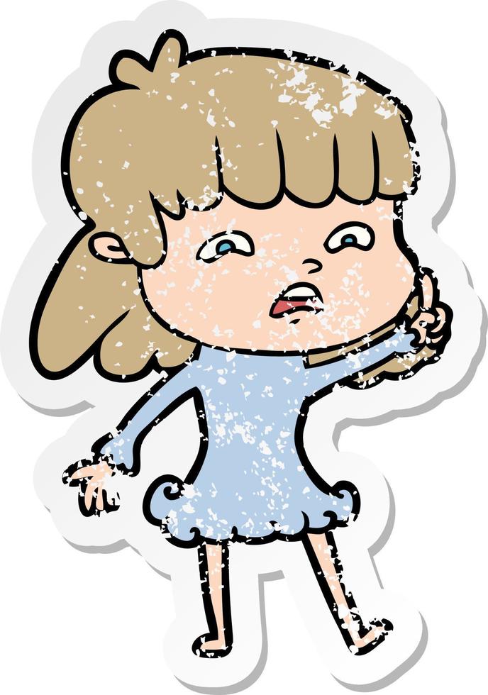 distressed sticker of a cartoon worried woman vector