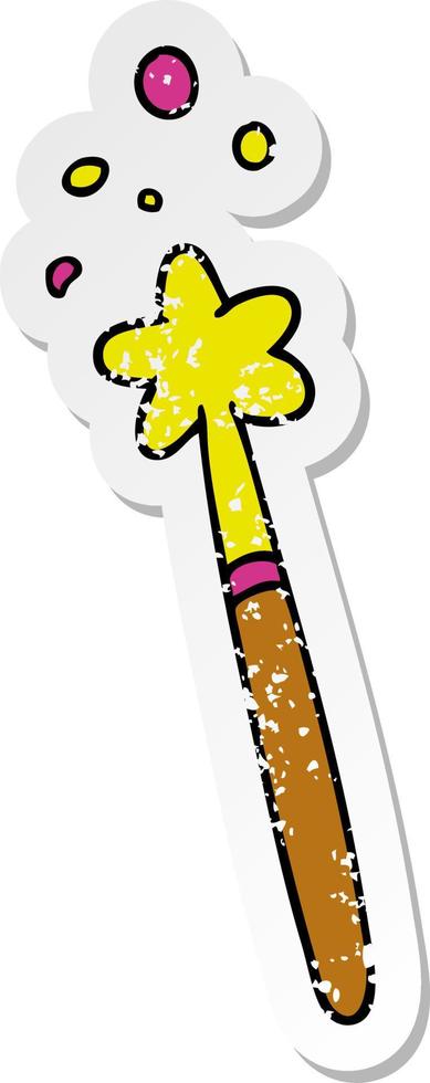 distressed sticker cartoon doodle of a magic wand vector