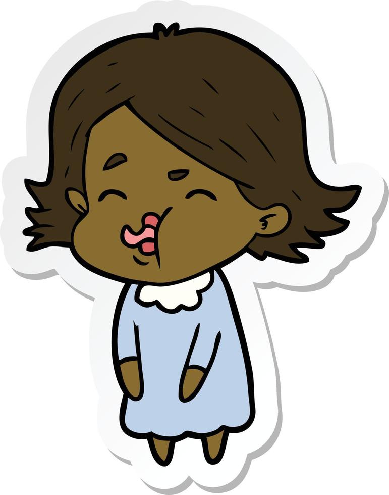 sticker of a cartoon girl pulling face vector