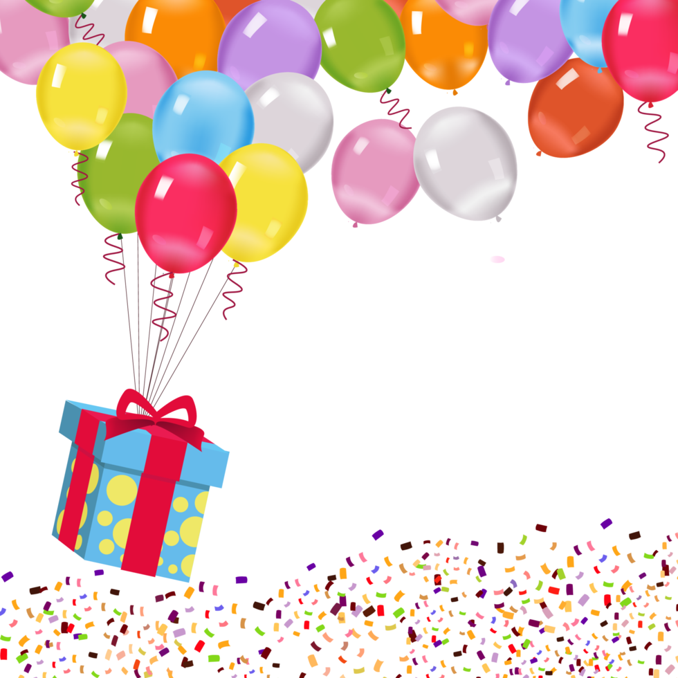 süßer ballonrahmen mit konfetti und geschenkbox png