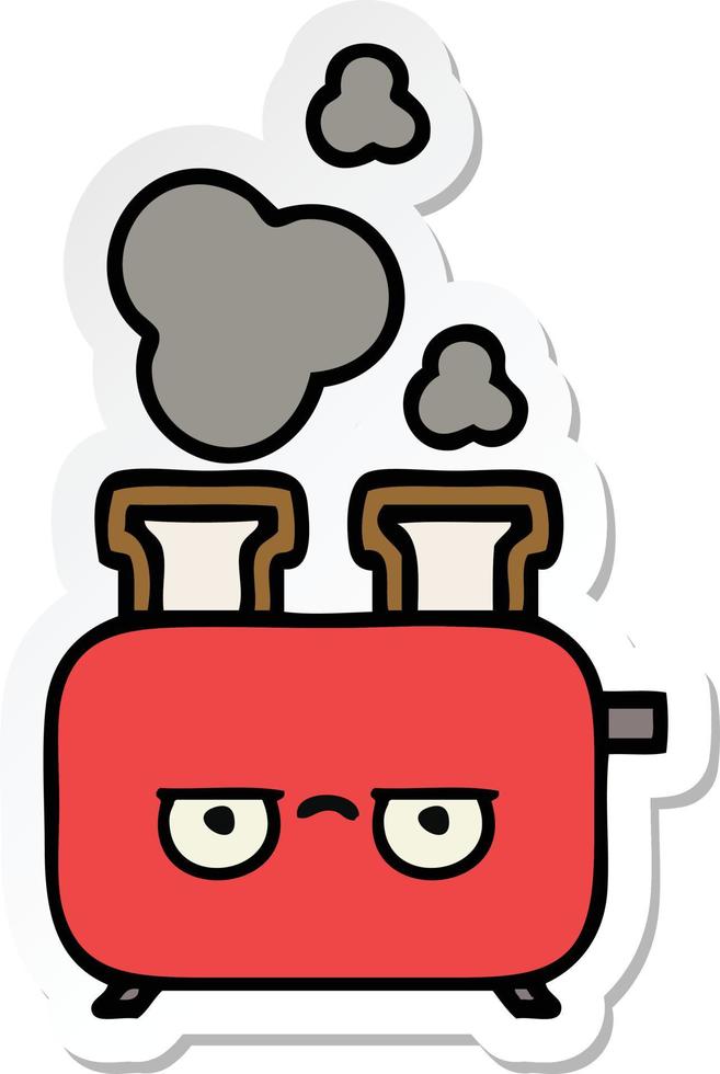 sticker of a cute cartoon of a toaster vector