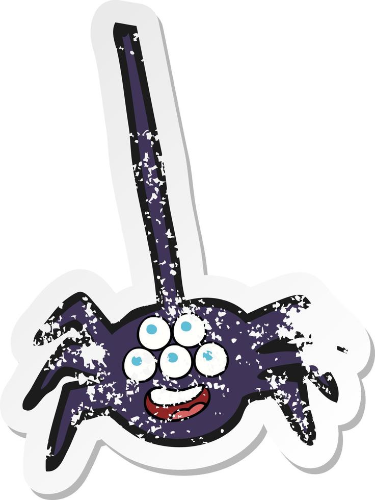 pegatina retro angustiada de una araña de halloween de dibujos animados vector