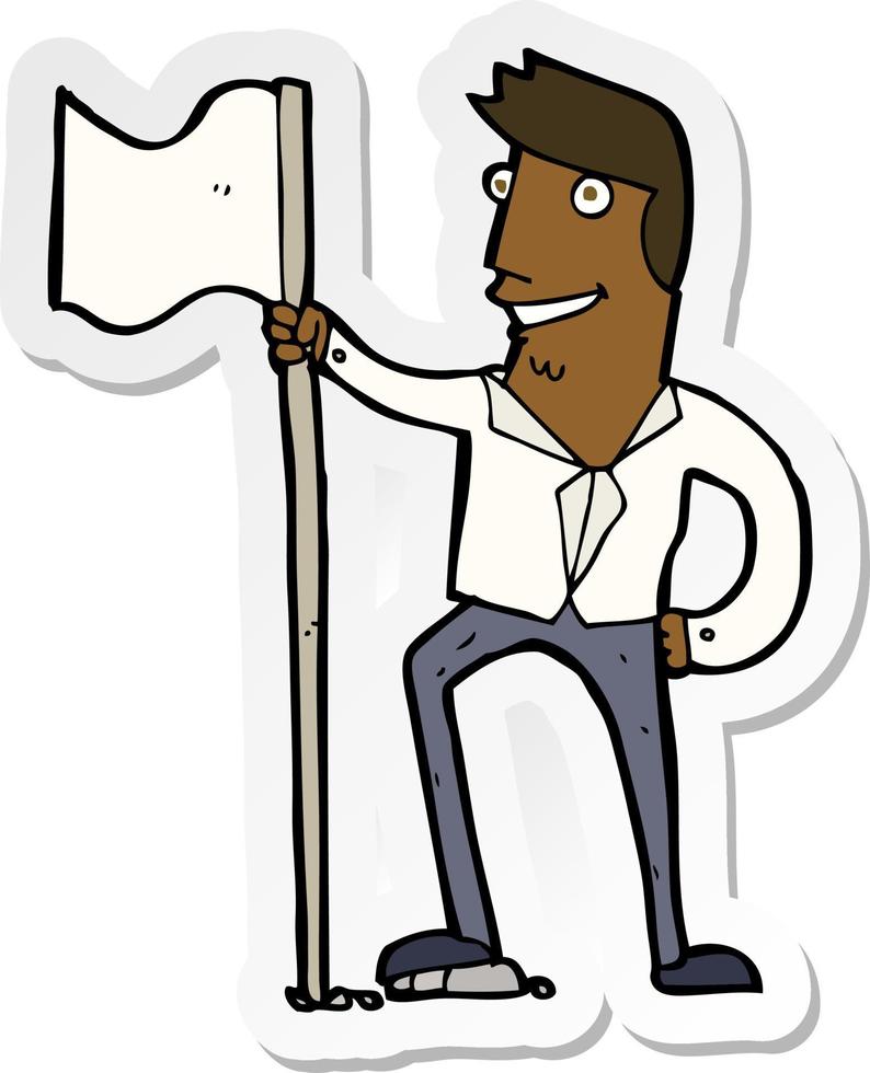 sticker of a cartoon man planting flag vector