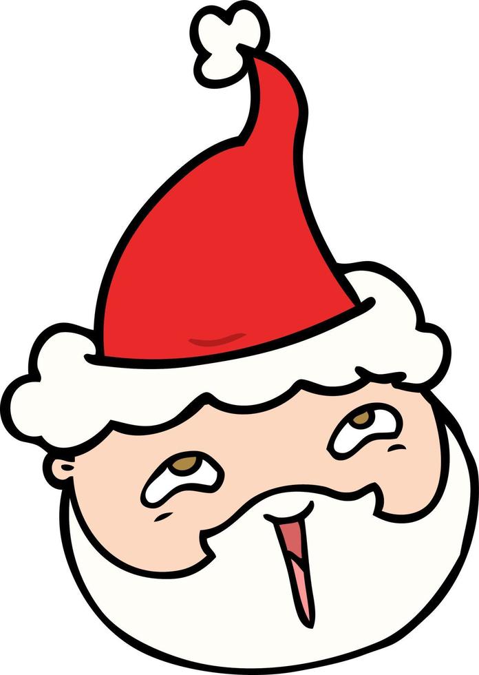 line drawing of a male face with beard wearing santa hat vector