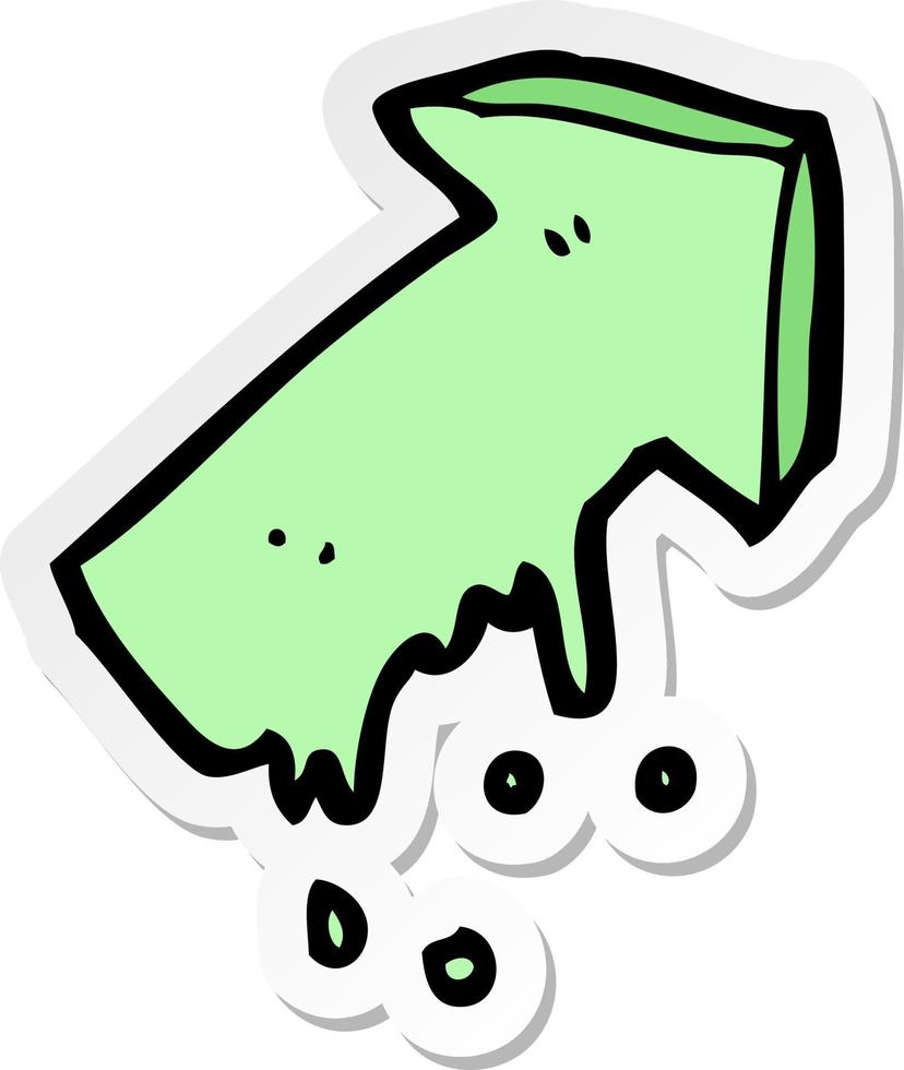 sticker of a cartoon slimy pointing arrow symbol vector