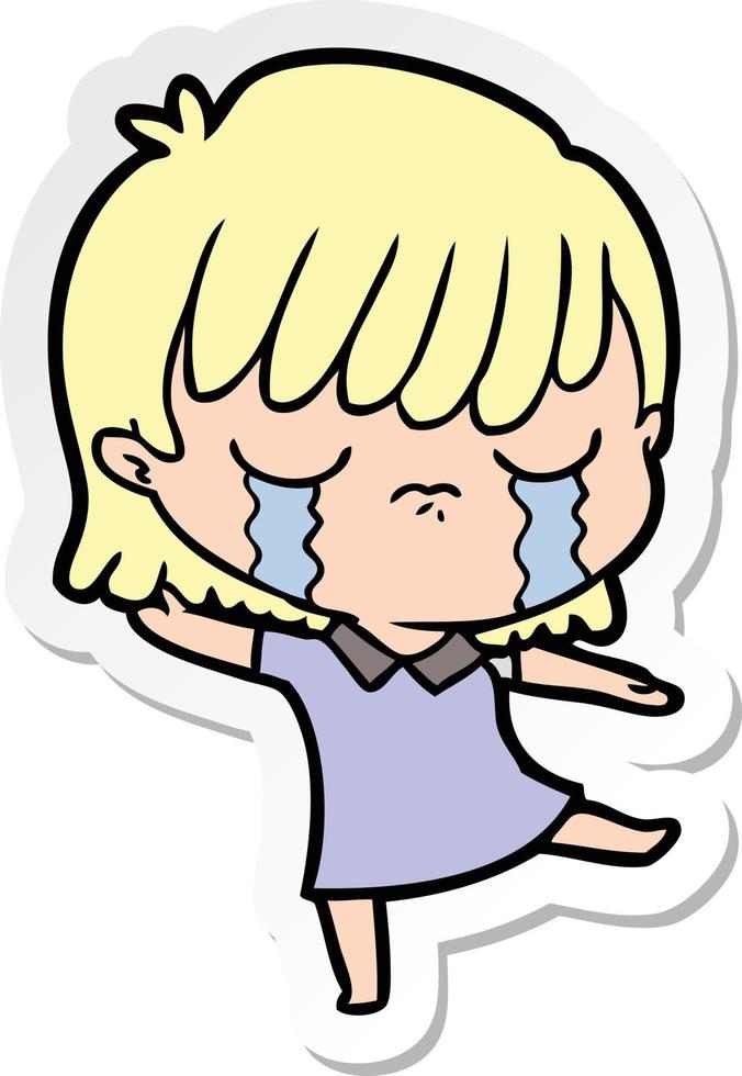 sticker of a cartoon woman crying vector