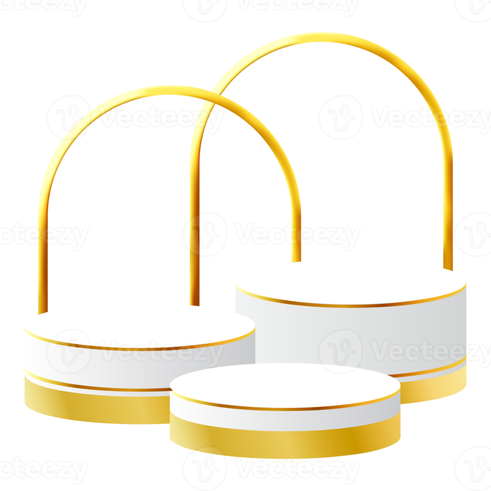 White and Gold 3D Podium with Golden Arch Perfect for Product Display, Layout, and Showcase png