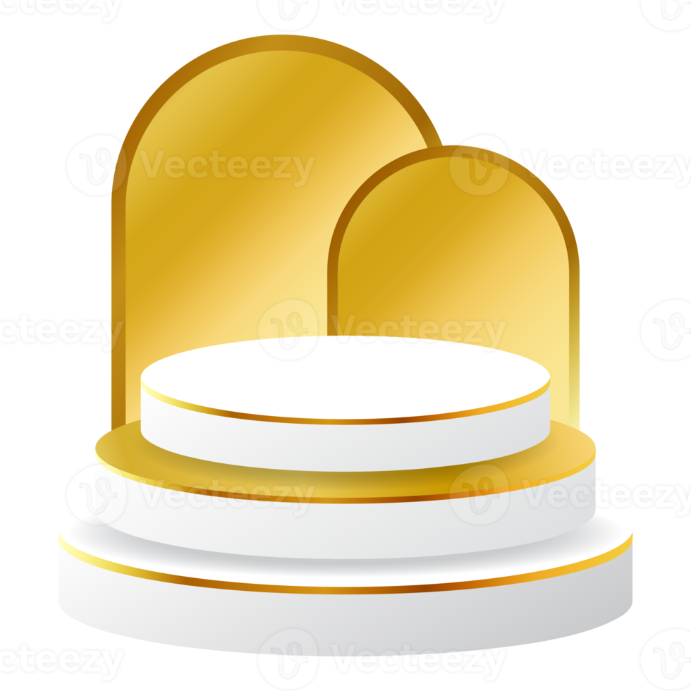 White and Gold 3D Podium with Golden Arch Perfect for Product Display, Layout, and Showcase png