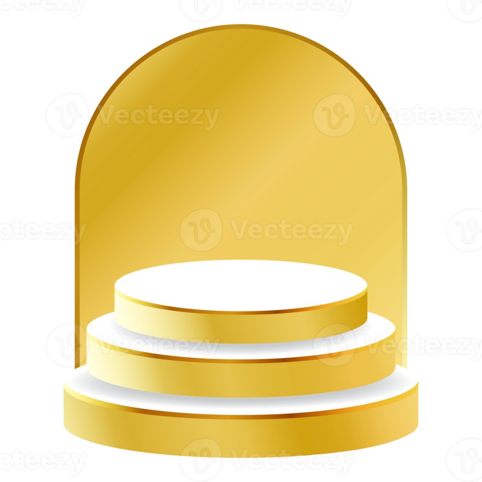White and Gold 3D Podium with Golden Arch Perfect for Product Display, Layout, and Showcase png