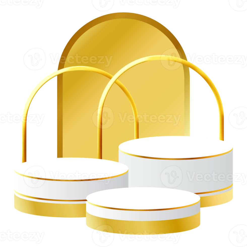 pódio 3d branco e dourado com arco dourado perfeito para exibição, layout e vitrine de produtos png