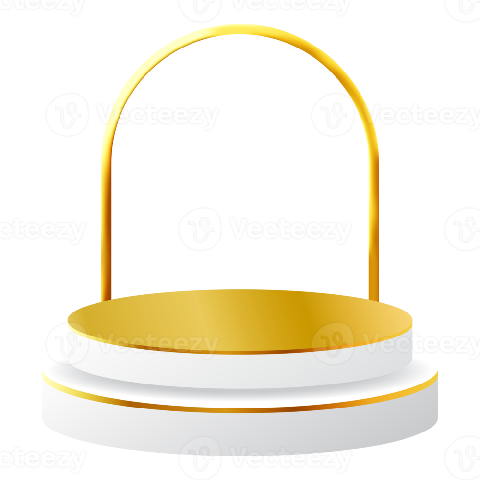 White and Gold 3D Podium with Golden Arch Perfect for Product Display, Layout, and Showcase png