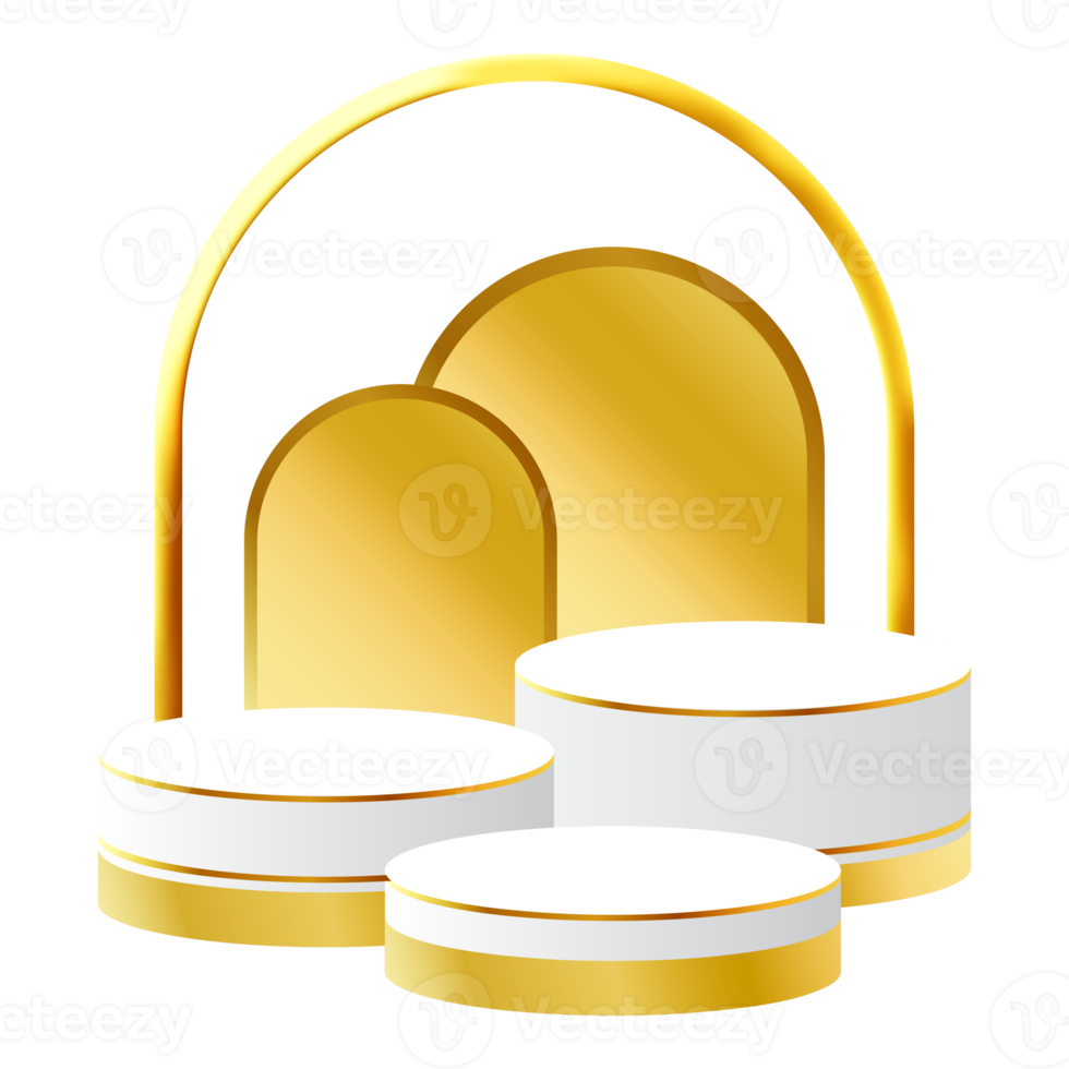 White and Gold 3D Podium with Golden Arch Perfect for Product Display, Layout, and Showcase png