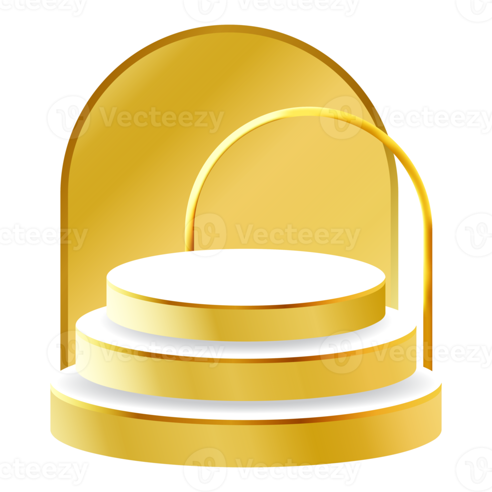 White and Gold 3D Podium with Golden Arch Perfect for Product Display, Layout, and Showcase png