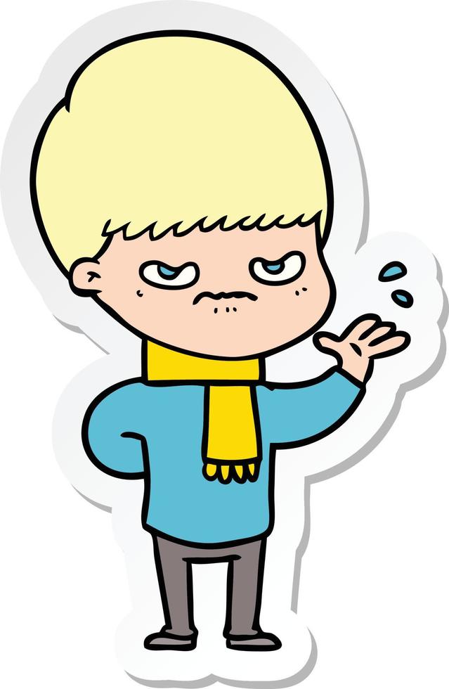 sticker of a annoyed cartoon boy vector