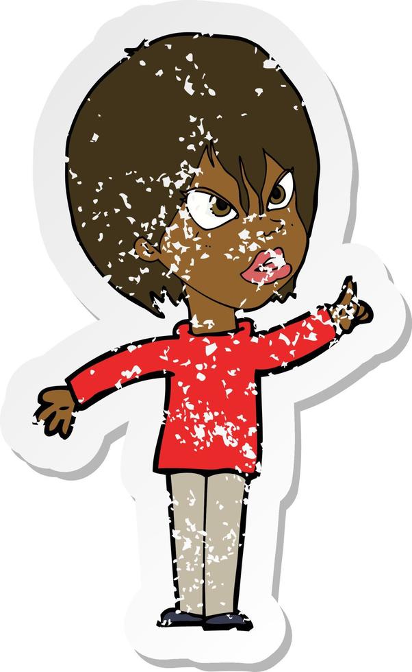 retro distressed sticker of a cartoon woman arguing vector