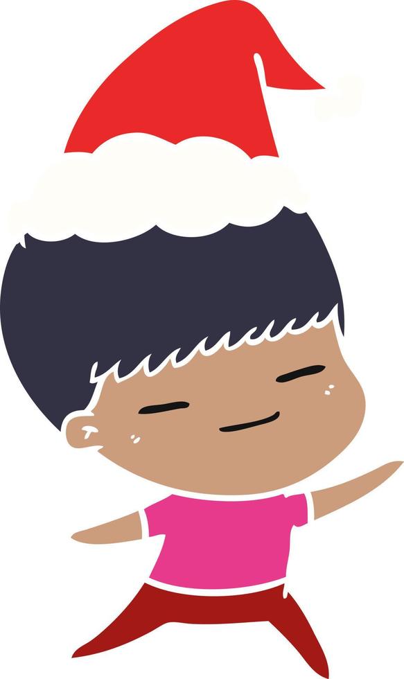 flat color illustration of a smug boy wearing santa hat vector