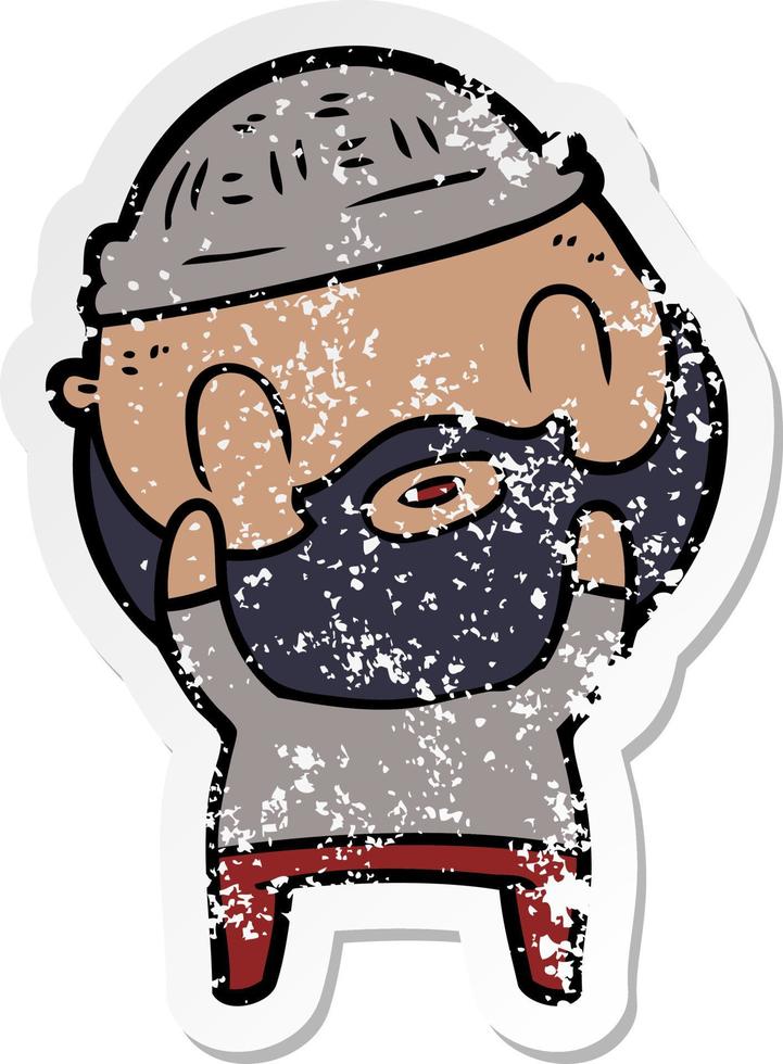 distressed sticker of a cartoon bearded man vector