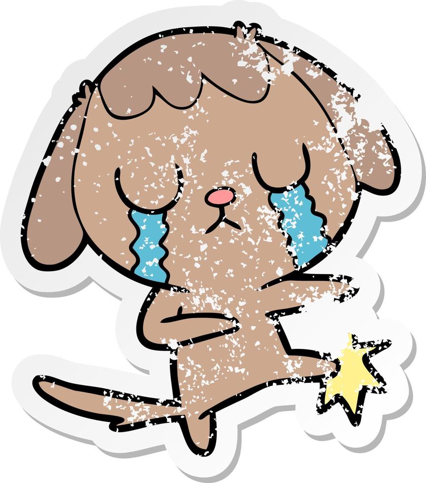 pegatina angustiada de un lindo perro de dibujos animados llorando vector
