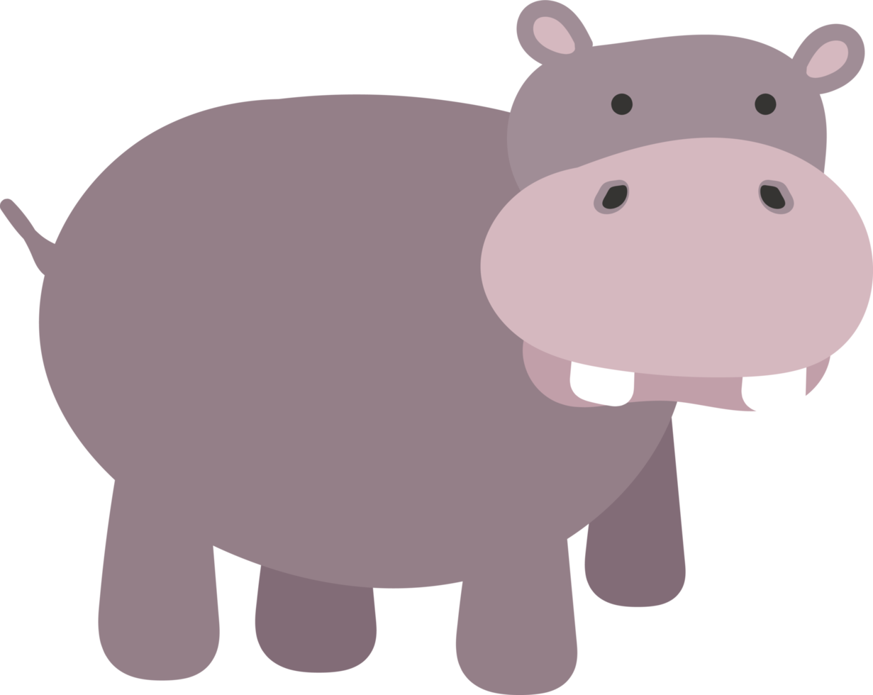 hippopotame de dessin animé mignon dessiné à la main, hippopotame png