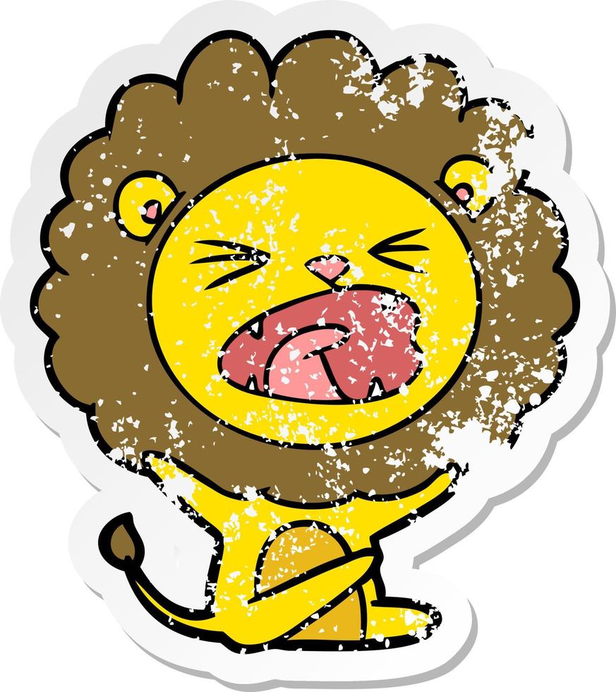 pegatina angustiada de un león de caricatura haciendo berrinche vector