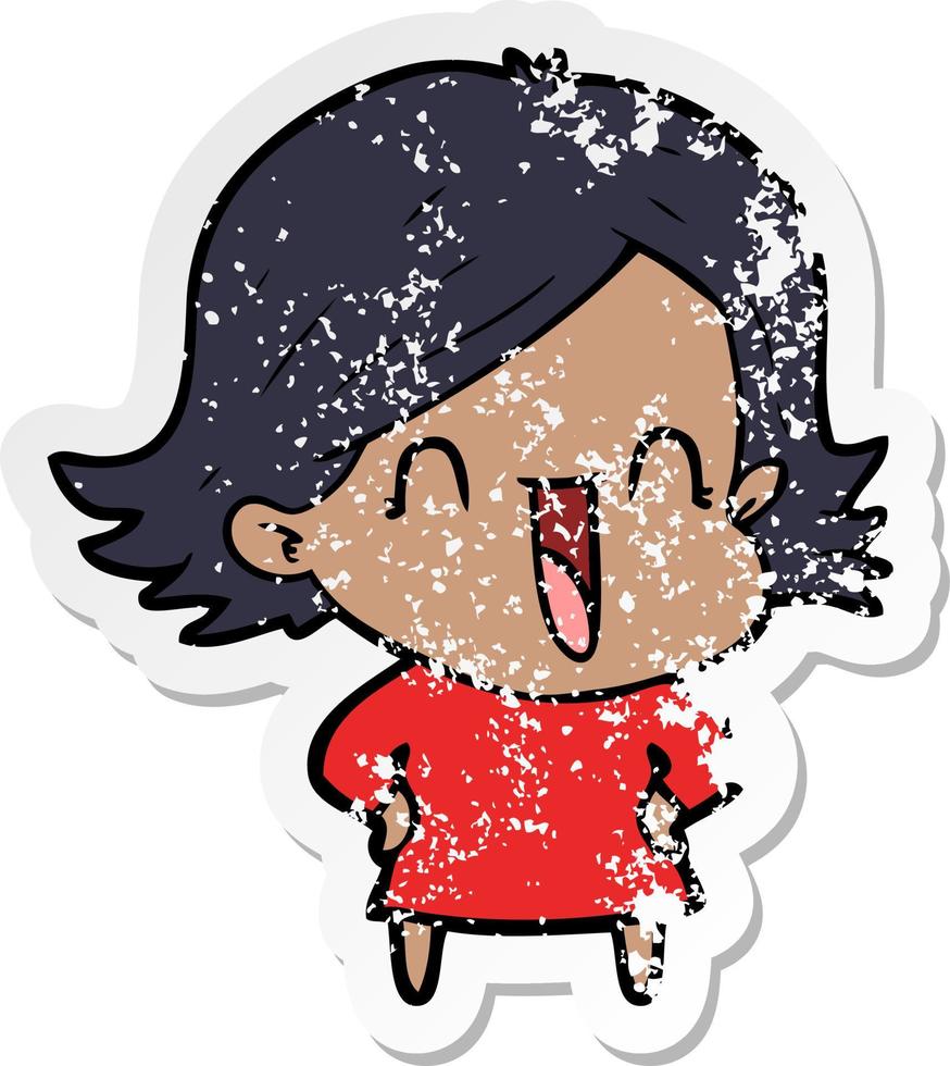 distressed sticker of a cartoon laughing woman vector