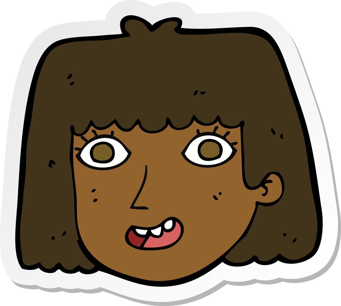 sticker of a cartoon happy female face vector