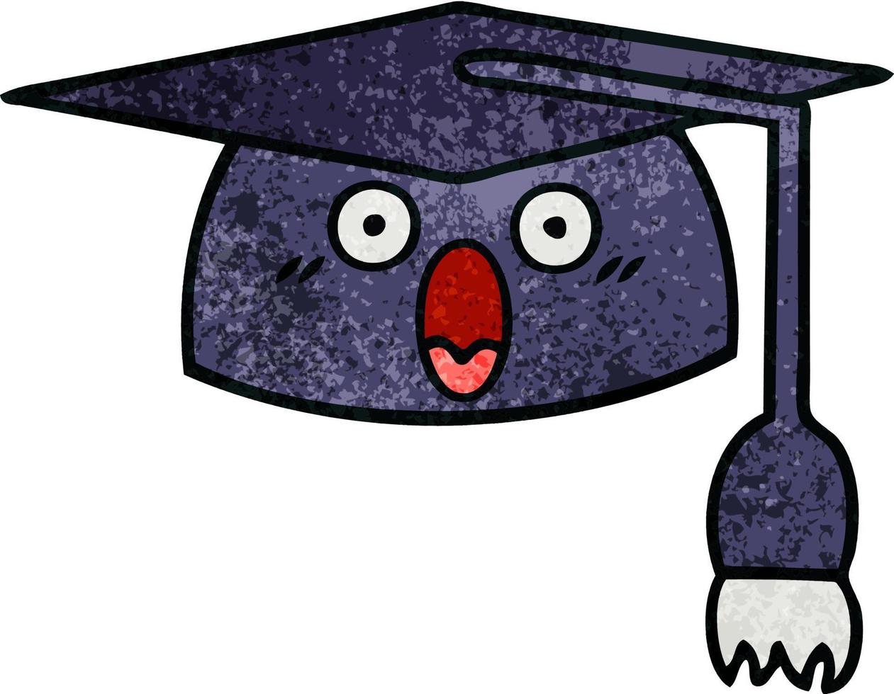 retro grunge texture cartoon graduation hat vector