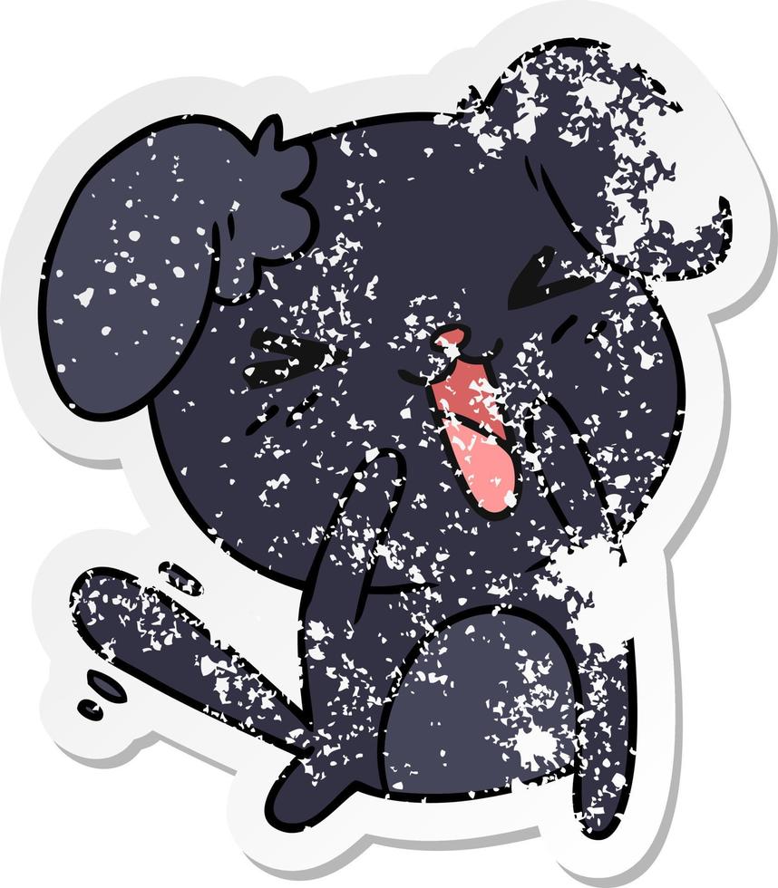 distressed sticker cartoon of cute kawaii dog vector