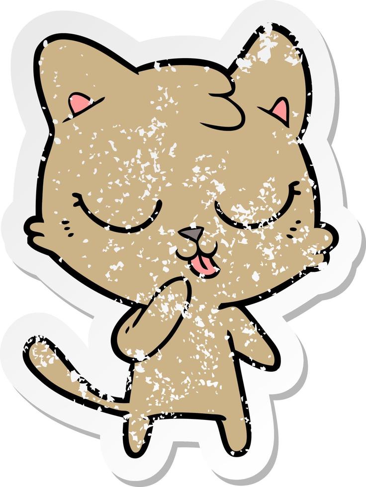 distressed sticker of a cute cartoon cat vector