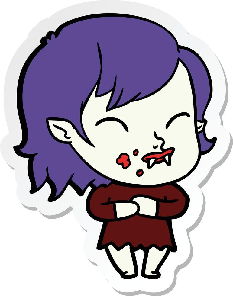 sticker of a cartoon vampire girl with blood on cheek vector