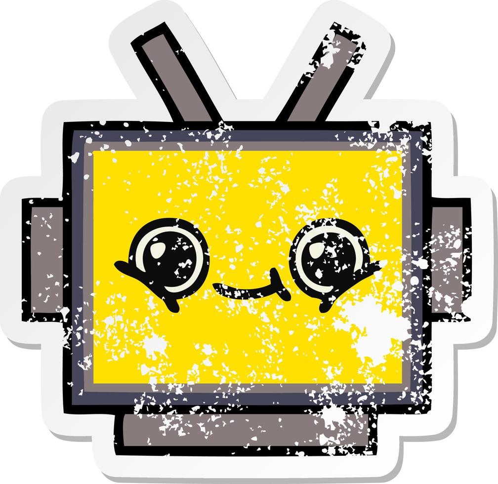 distressed sticker of a cute cartoon robot head vector