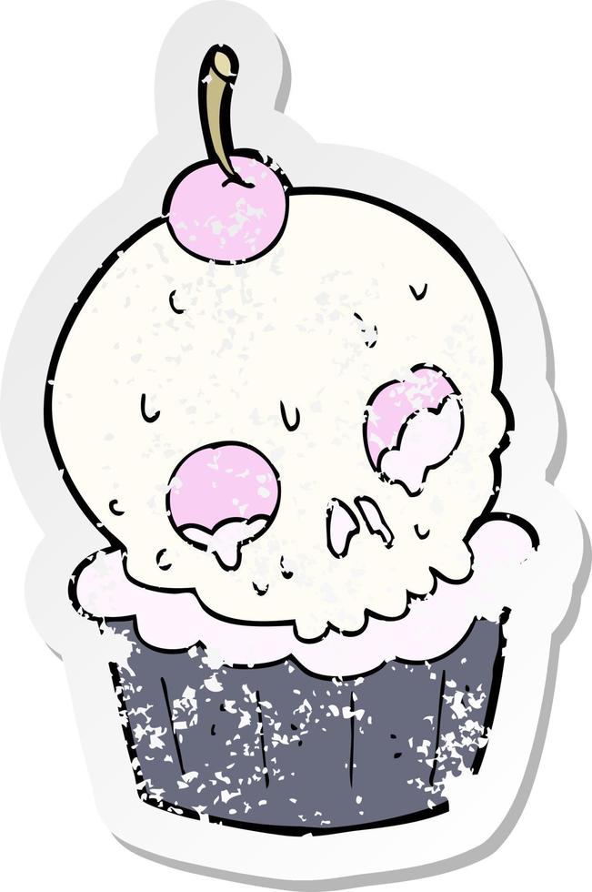 retro distressed sticker of a cartoon halloween cup cake vector