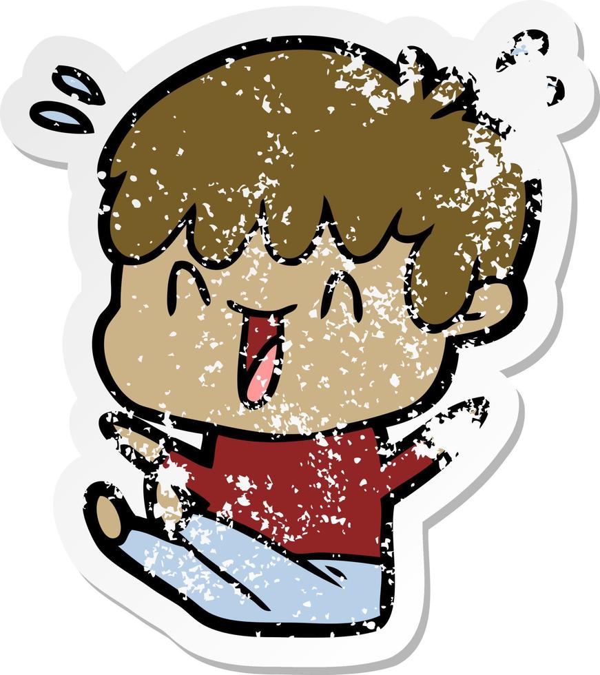 distressed sticker of a cartoon laughing boy vector