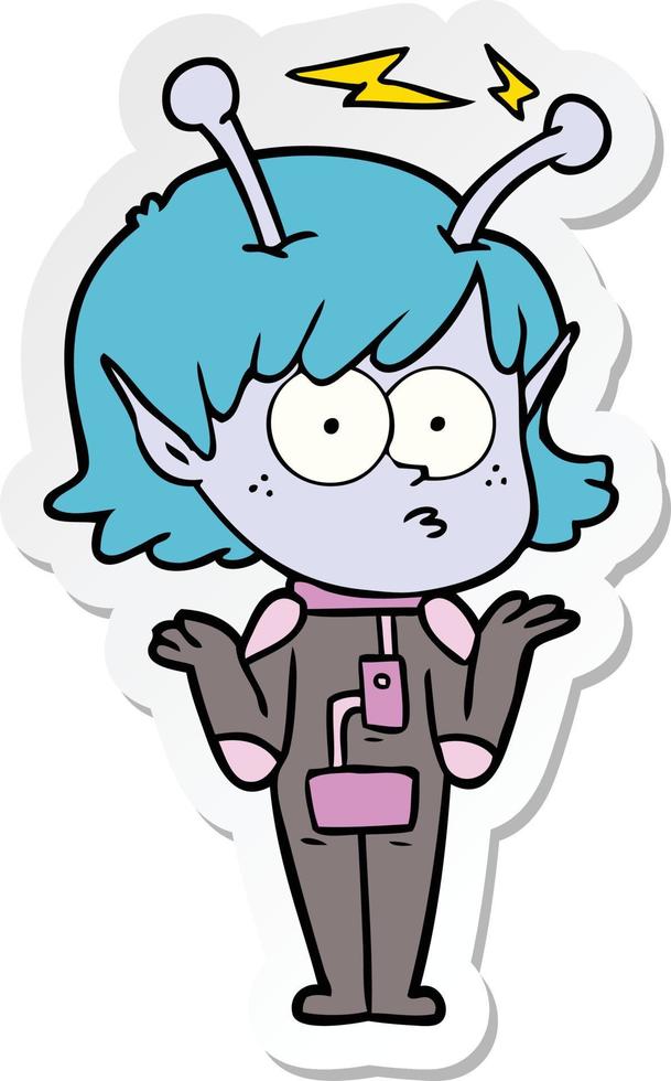 sticker of a cartoon alien girl vector