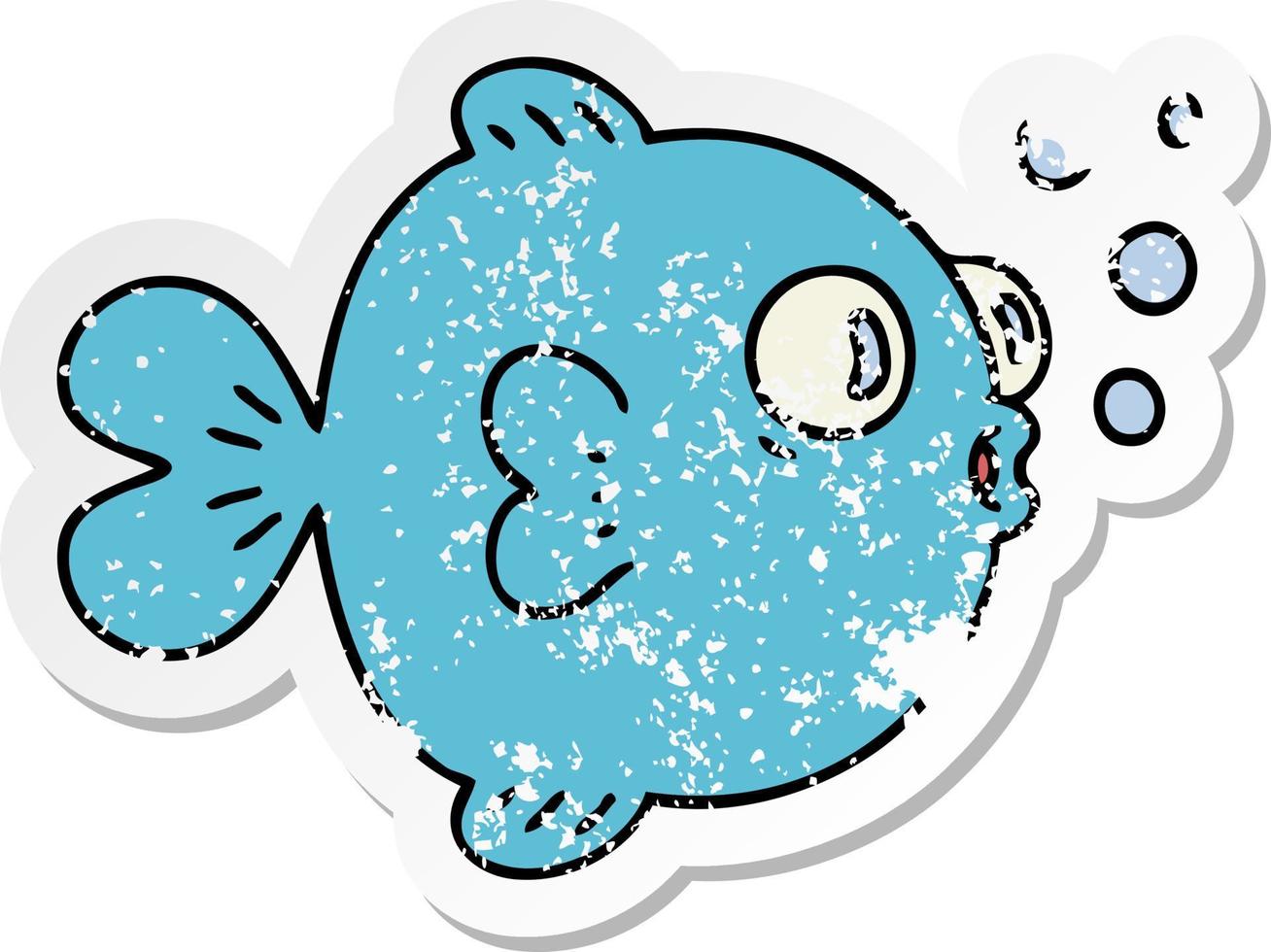 distressed sticker of a quirky hand drawn cartoon fish vector