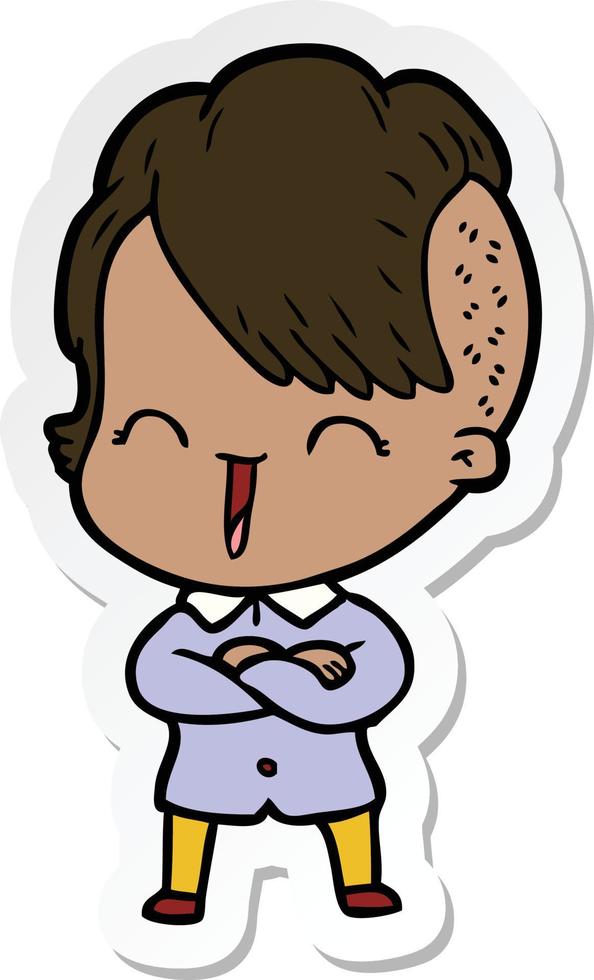 sticker of a cartoon happy hipster girl vector