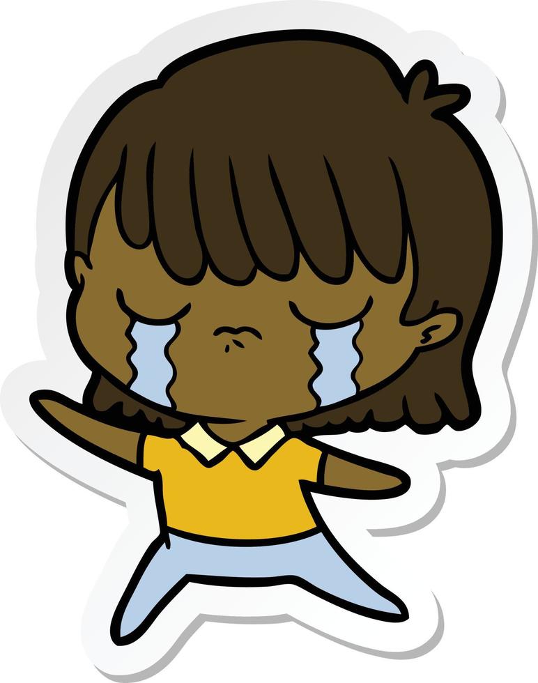 sticker of a cartoon woman crying vector