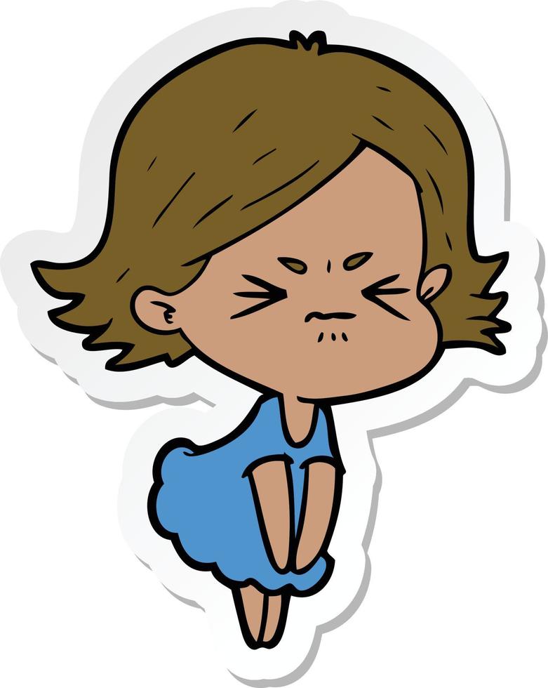 sticker of a cartoon angry woman vector