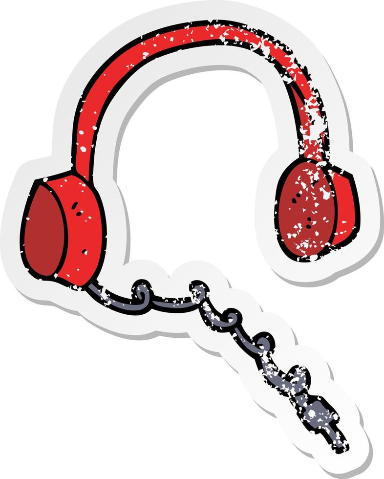 distressed sticker of a cartoon headphones vector