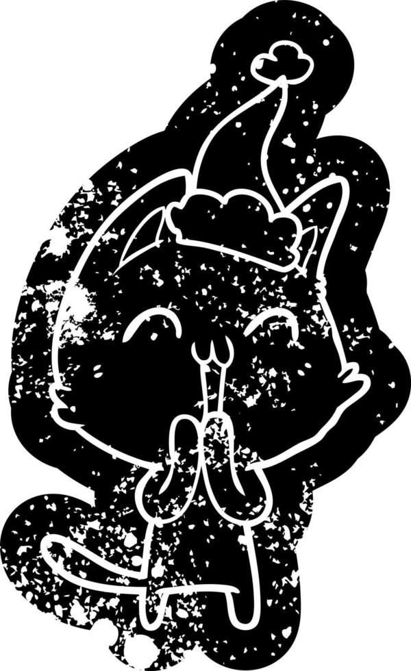 caricatura feliz icono angustiado de un gato con sombrero de santa vector