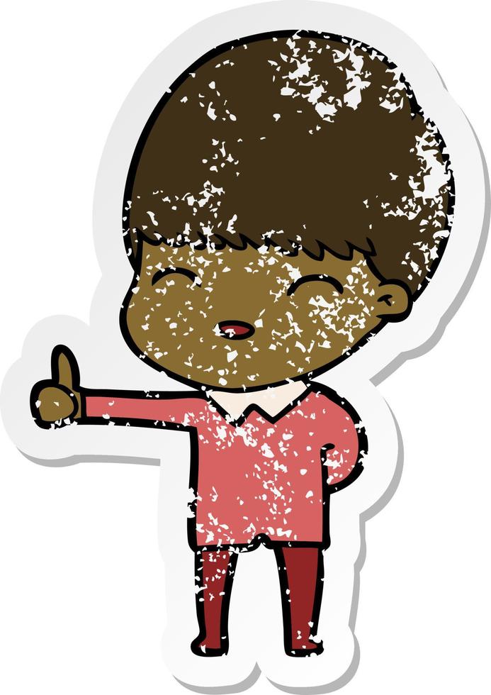 distressed sticker of a happy cartoon boy vector