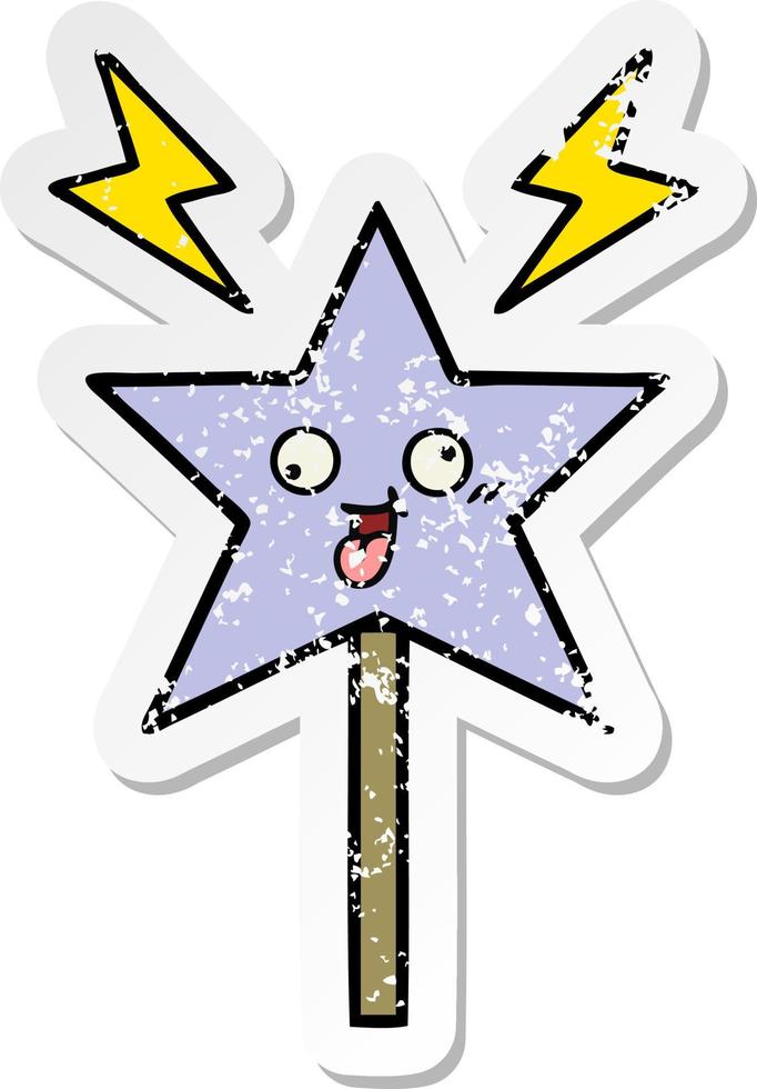 distressed sticker of a cute cartoon magic wand vector