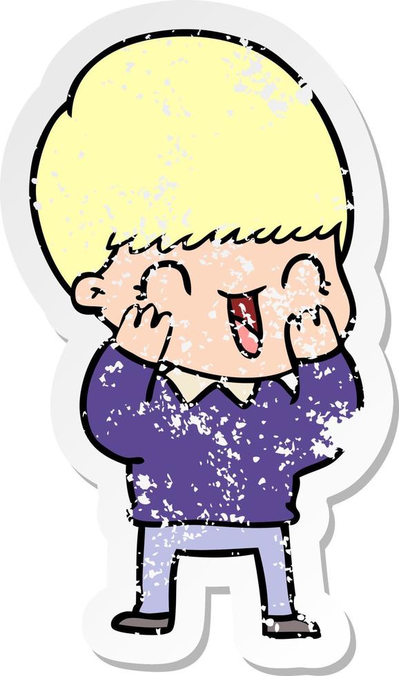 distressed sticker of a happy cartoon boy vector