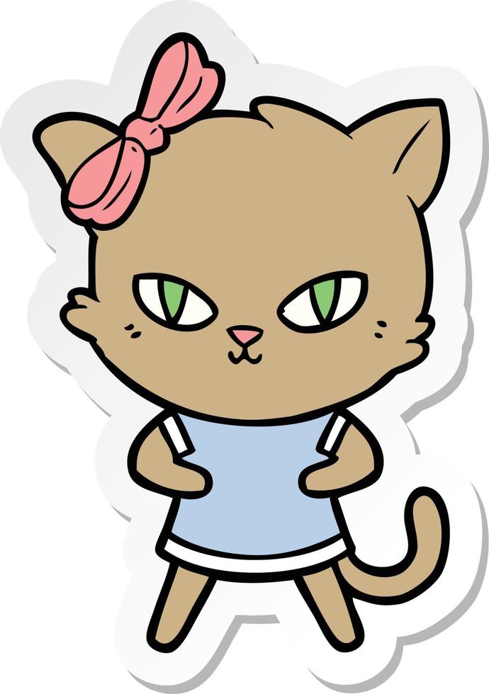 sticker of a cute cartoon cat vector