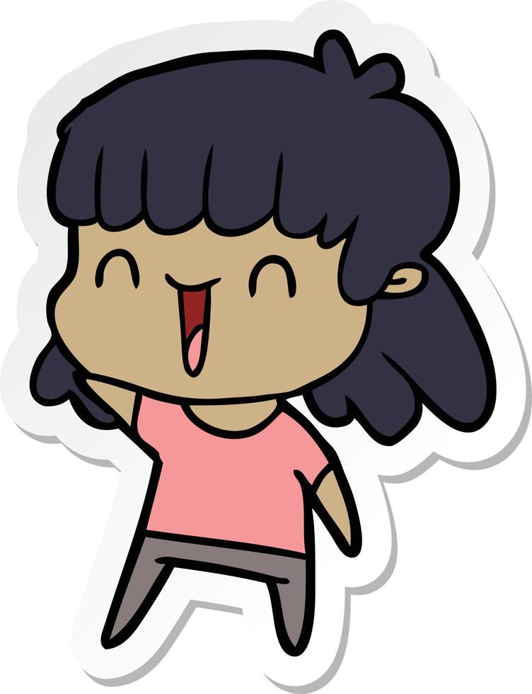 pegatina de una niña feliz de dibujos animados vector