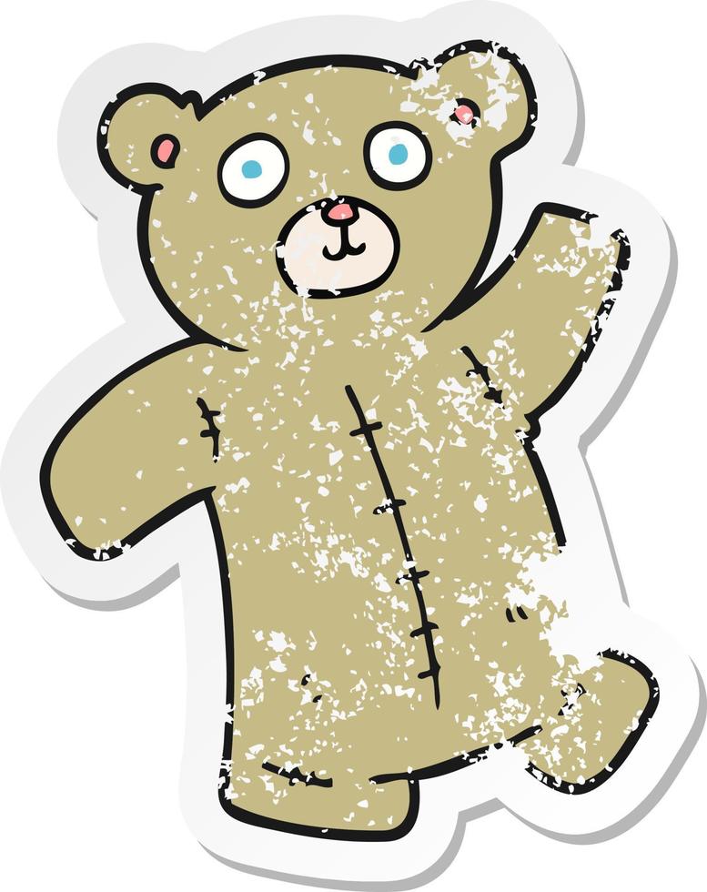 retro distressed sticker of a cartoon teddy bear vector