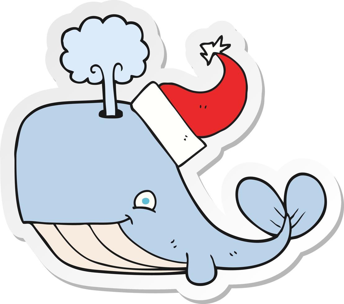 pegatina de una ballena de dibujos animados con sombrero de navidad vector