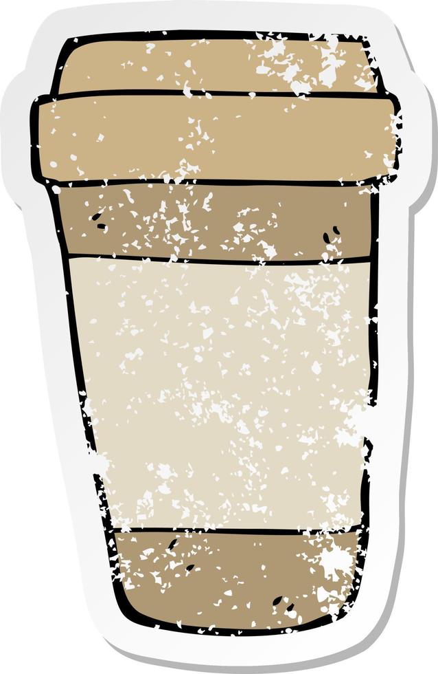 distressed sticker of a cartoon coffee cup vector