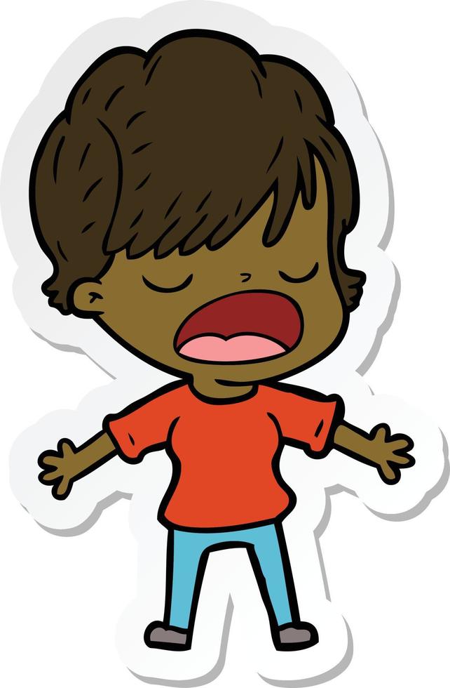 sticker of a cartoon woman talking vector